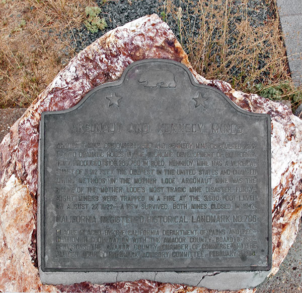California Historical Landmark #786: Argonaut and Kennedy Mines