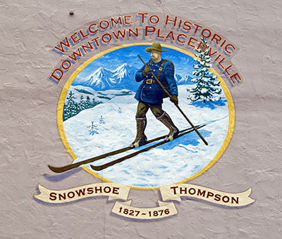 Snowshoe Thompson Mural in Placerville