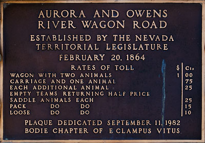 California Historic Point of Interest: Aurora and Owens River Wagon Road