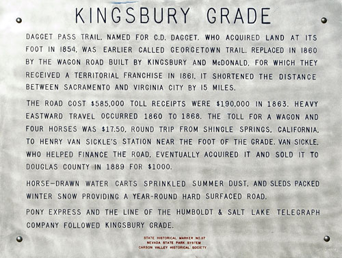 Nevada Historic Marker 117: Kingsbury Grade