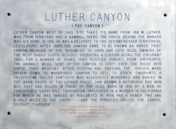 Nevada Historic Marker 118: Luther Canyon