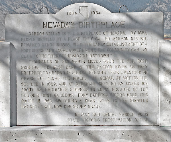 Nevada Historic Marker 12: Nevada's Birthplace