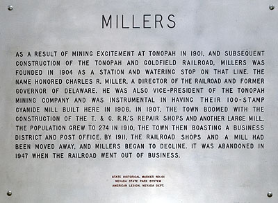 Nevada Historic Marker 101: Millers