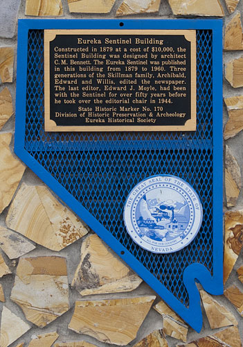 Nevada Historic Marker 170: Eureka Sentinel Building