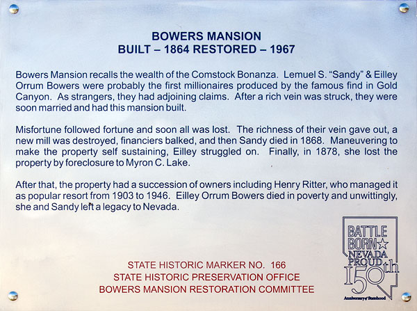 Nevada Historical Marker 166: Bowers Mansion in Washoe Valley