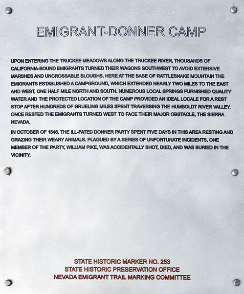 Nevada Historical Marker 253: Emigrant-Donner Camp