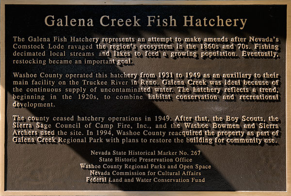 Nevada Historical Marker 267: Galena Creek Fish Hatchery