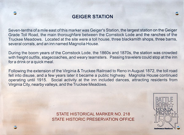 Nevada Historical Marker 218: Geiger Station