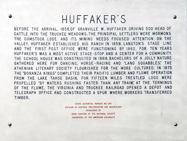 Nevada Historical Marker 238: Huffaker's in Reno