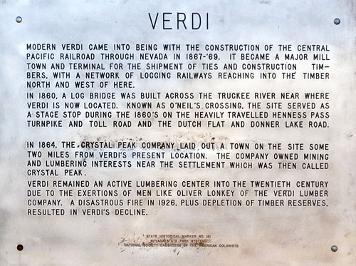 Nevada Historical Marker 191: Verdi, Nevada