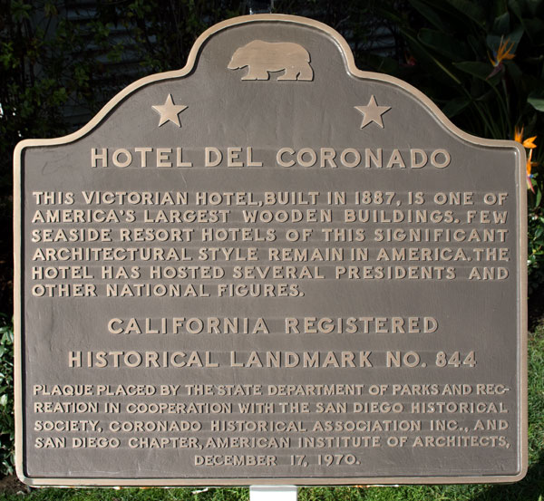 California Historical Landmark 844: Hotel Del Coronado