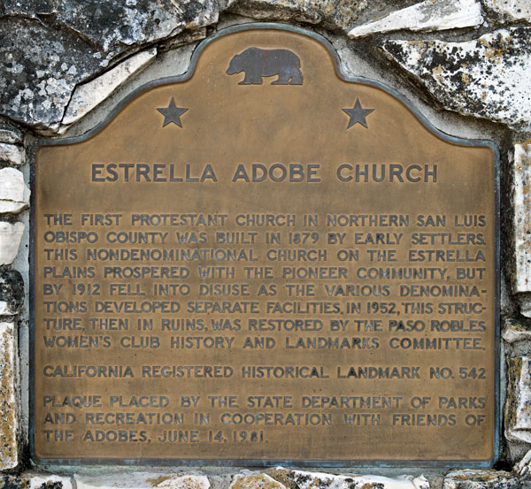 California Historical Landmark 542: Estrella Adobe Church