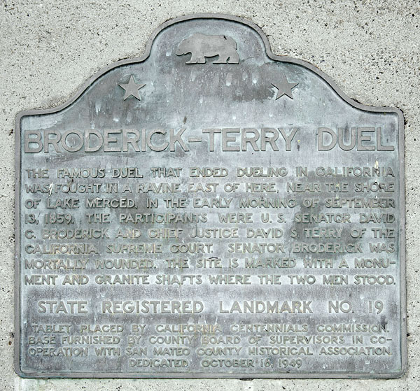 California Historical Landmark #19: Broderick-Terry Duel