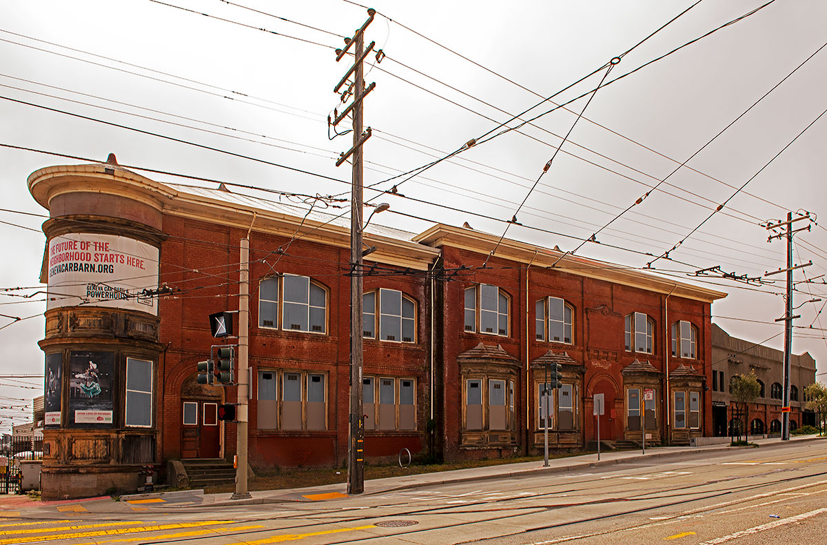 The Geneva Car Barn at 2301 San Jose Avenue was designed by Reid & Reid and built in 1901.