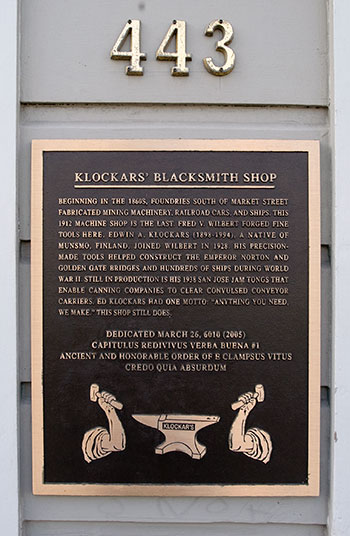 San Francisco Landmark #149: Klockars Blacksmith Shop