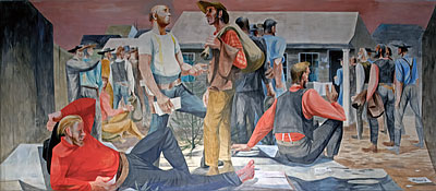 Rincon Annex Post Office Panel 15: Pioneers Receiving Mail 