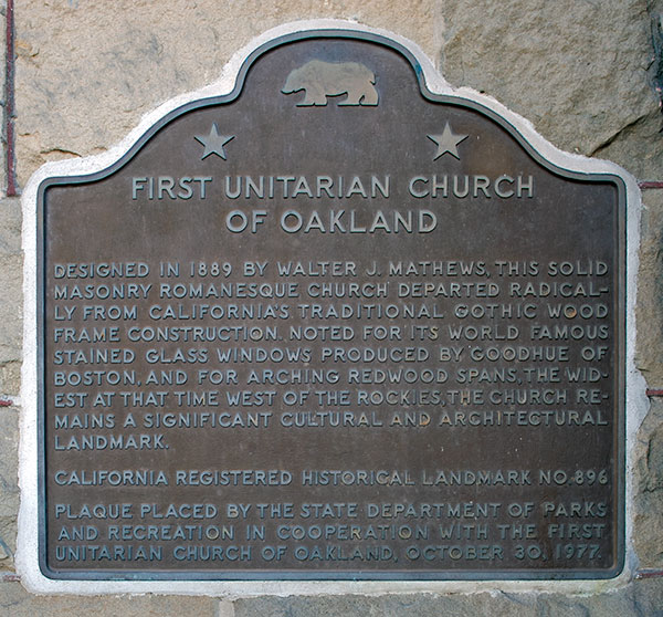 California Historical Landmark #896: First Unitarian Church of Oakland, California