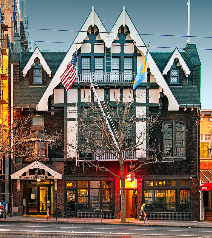 Swedish-American Hall at 2168-2174 Market Street was designed by August Nordin and built in 1907