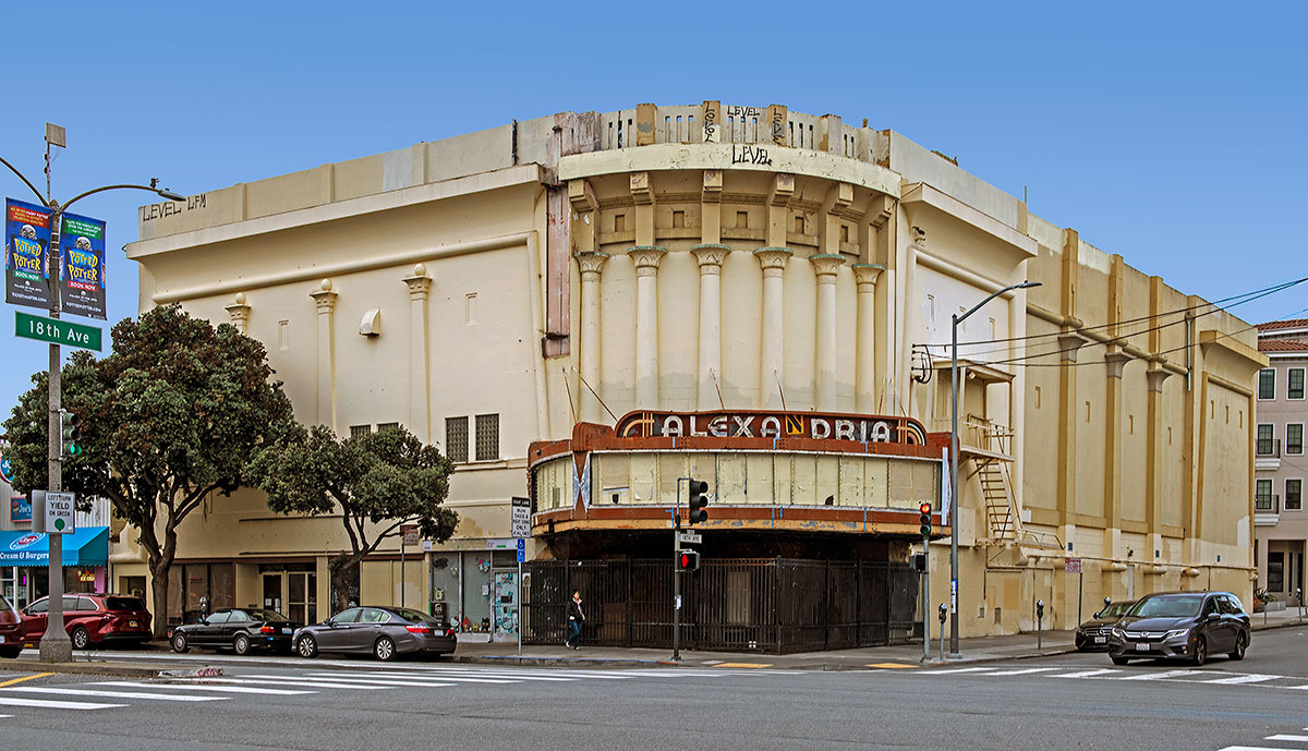 The Alexandria Theater at 5400 Geary Boulevard was designed by Reid & Reid and built in 1923.