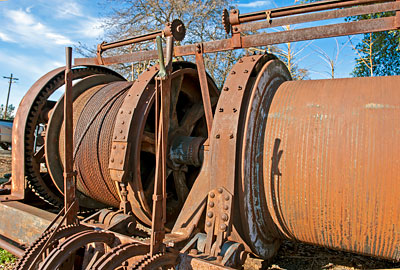 Double-drum hoist used to hoist ore from the mine and raise and lower men