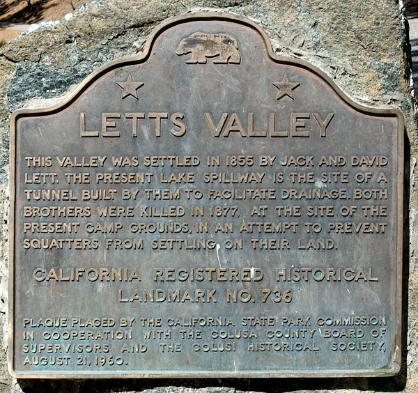 California Historical Landmark 736: Letts Valley in Colusa County