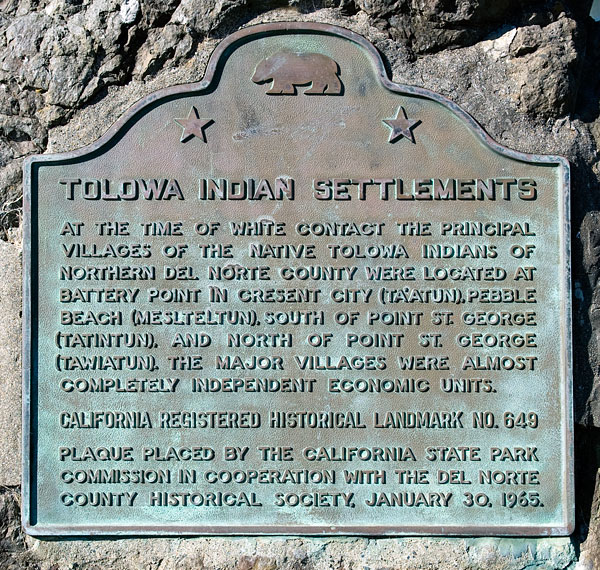 California Historical Landmark 649: Tolowa Indian Settlements in Crescent City, California