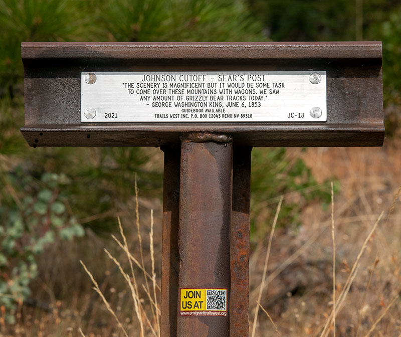 Johnson Cutoff Marker 18 on Peavine Ridge Road: Sear