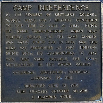 California Historical Landmark #349: Camp Independence