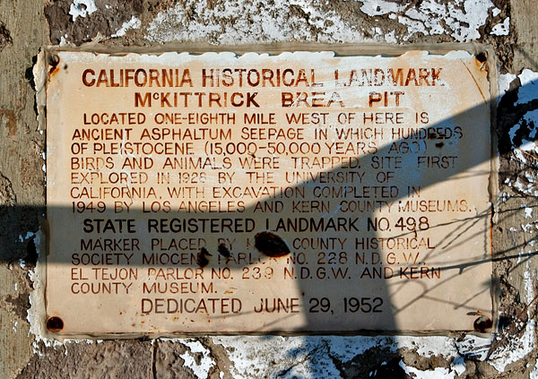 California Historical Landmark #498: McKittrick Brea Pit