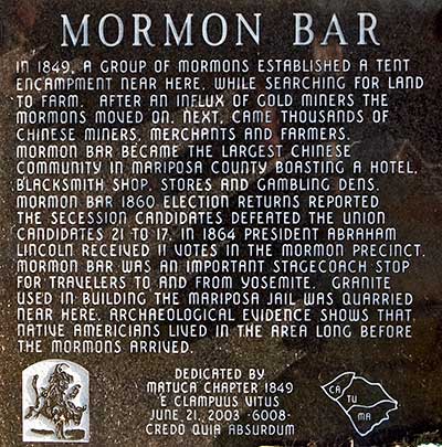 California Historical Landmark #323: Mormon Bar