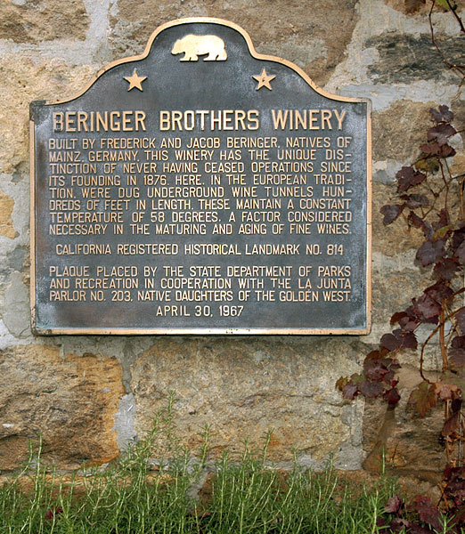 California Historical Landmark 814: Beringer Brothers Winery