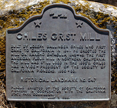 California Landmark 547: Site of Chiles Grist Mill in Napa County