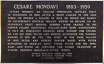 Cesare Mondavi Commemorative Plaque