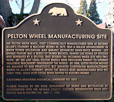 California Historical Landmark #1012: Pelton Wheel Manufacturing Site