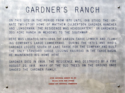 Nevada Historic Marker 194: Gardner's Ranch in Carson City