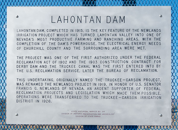 Nevada Historic Marker 215: Lahontan Dam