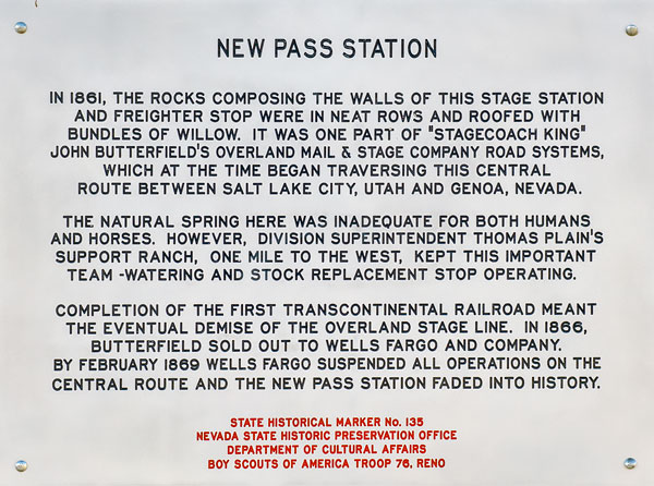 Nevada Historic Marker 135: New Pass Station