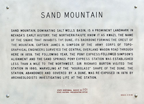 Nevada Historic Marker 10: Sand Mountain