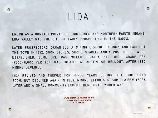 Nevada Historical Marker 157: Lida