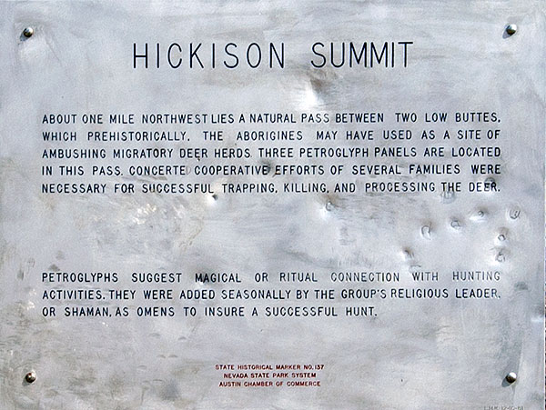 Nevada Historic Marker 137: Hickison Summit