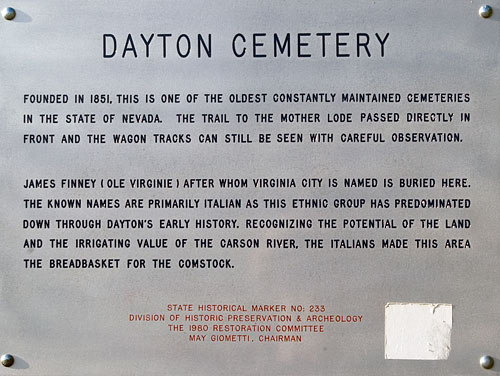 Nevada Historical Marker 233: Dayton Cemetery in Lyon County, Nevada