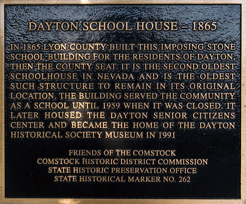 Nevada Historical Marker 262: Dayton Schoolhouse