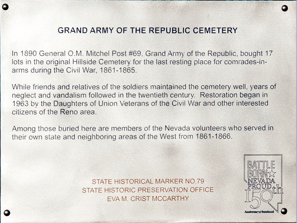 Nevada Historical Marker 79: Grand Army of the Republic Cemetery in Reno