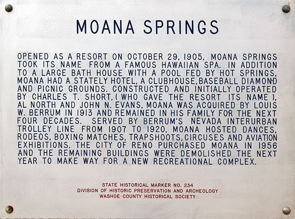 Nevada Historical Marker 234: Moana Springs in Reno