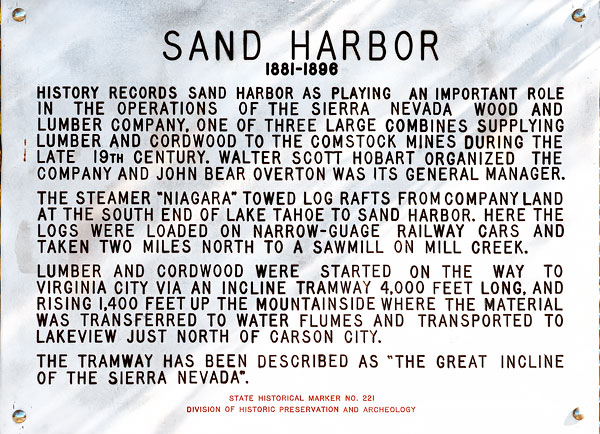 Nevada Historical Marker 221: Sand Harbor