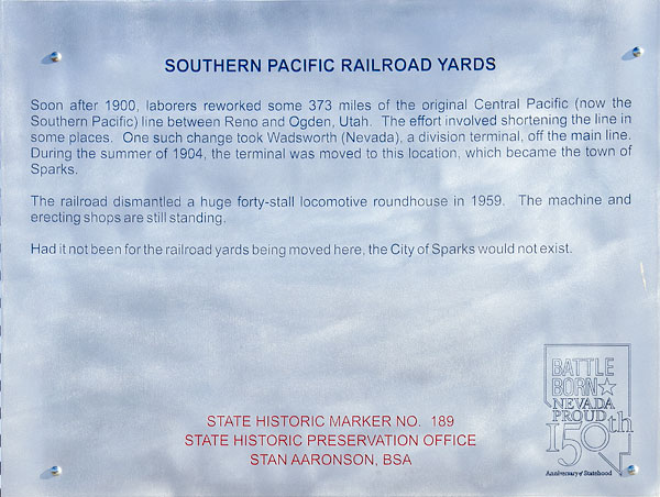 Nevada Historical Marker 189: Southern Pacific Railroad Yards