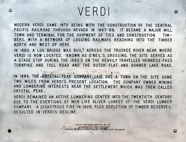 Nevada Historical Marker 191: Verdi