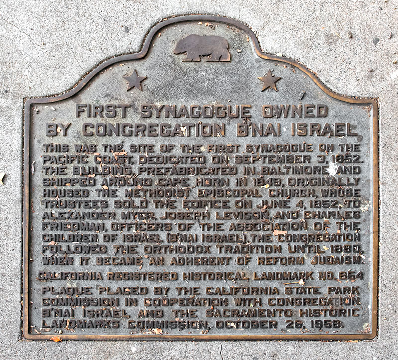 California Historical Landmark 654: Site of First Jewish Synagogue Owned by Congregation B