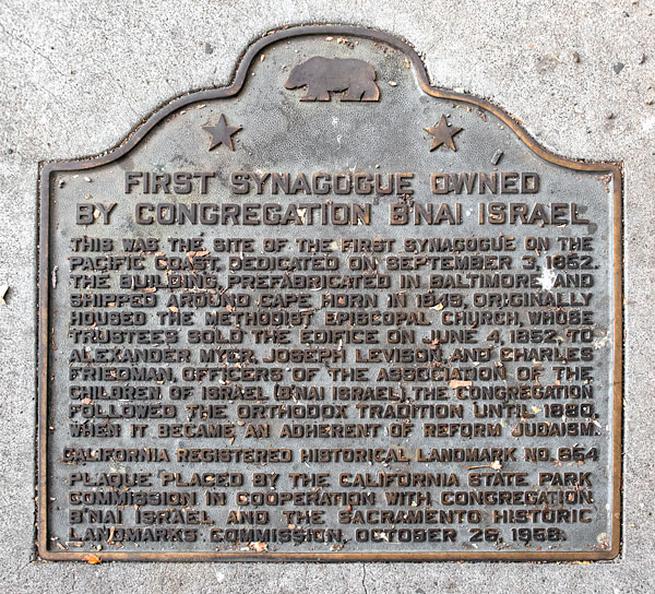 California Historical Landmark 654: Site of First Jewish Synagogue Owned by Congregation B'nai Israel
