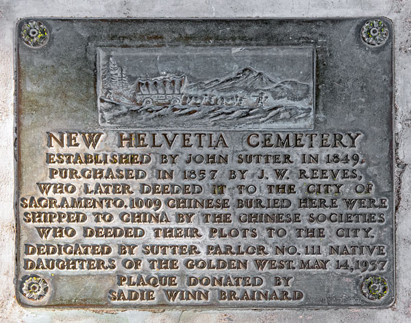 California Historical Landmark 592: New Helvetia Cemetery in Sacramento